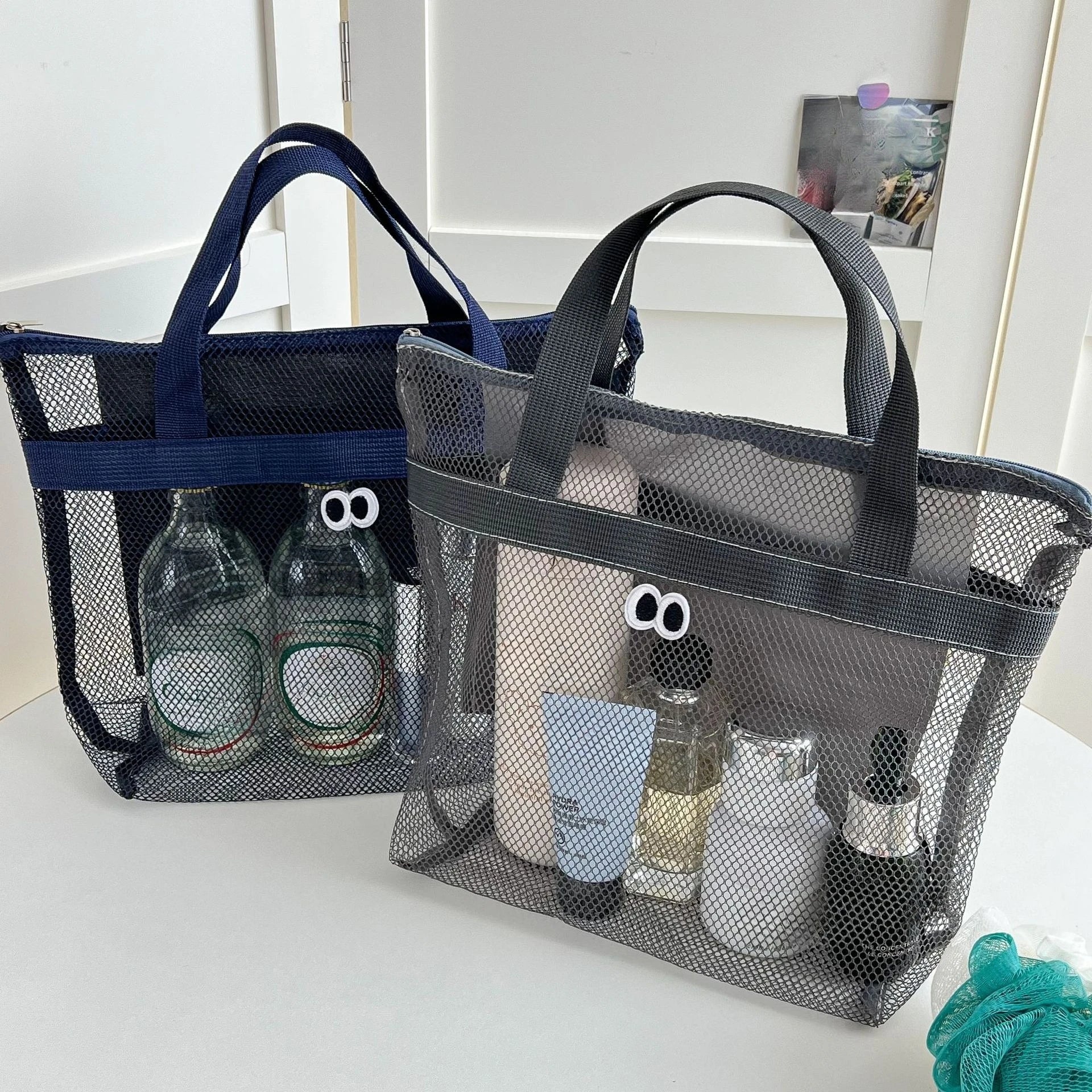 Portable Mesh Storage Bag for Seaside Vacation Swimming Fitness Toiletries Organizer Qme A set