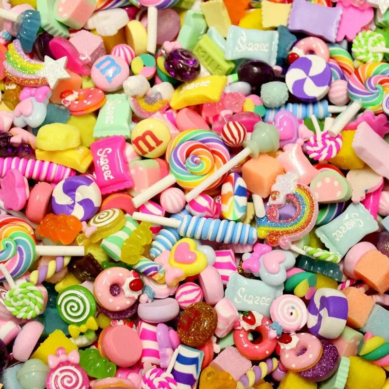 100Pcs Candy Material Kit Resin Flat Cabochons Embellishment Nail Art Phone Case DIY Hairpin Accessories Scrapbook Craft Decor Qme