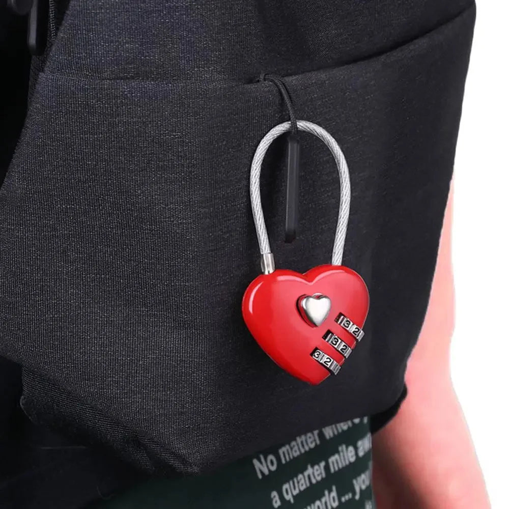 Heart Shaped 3 Digit Combination Lock, Steel Wire Rope Padlock Love Promise Lock For Luggage Backpack Jewelry Box Wedding Couple Qme