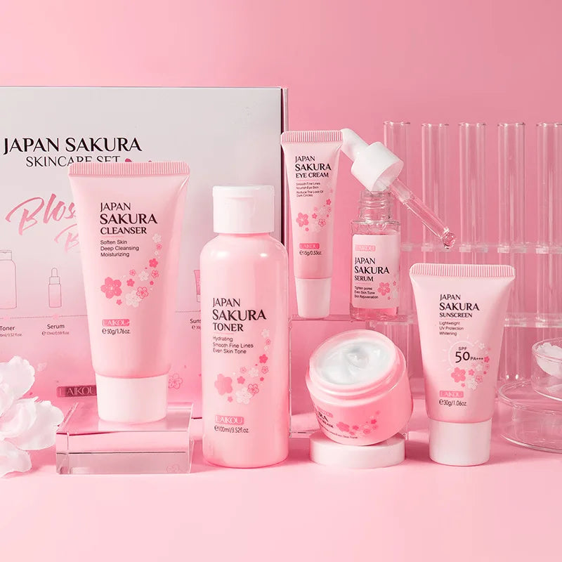5 Sakura Skin Care Sets Face Cream Serum Toner Facial Cleanser Qme