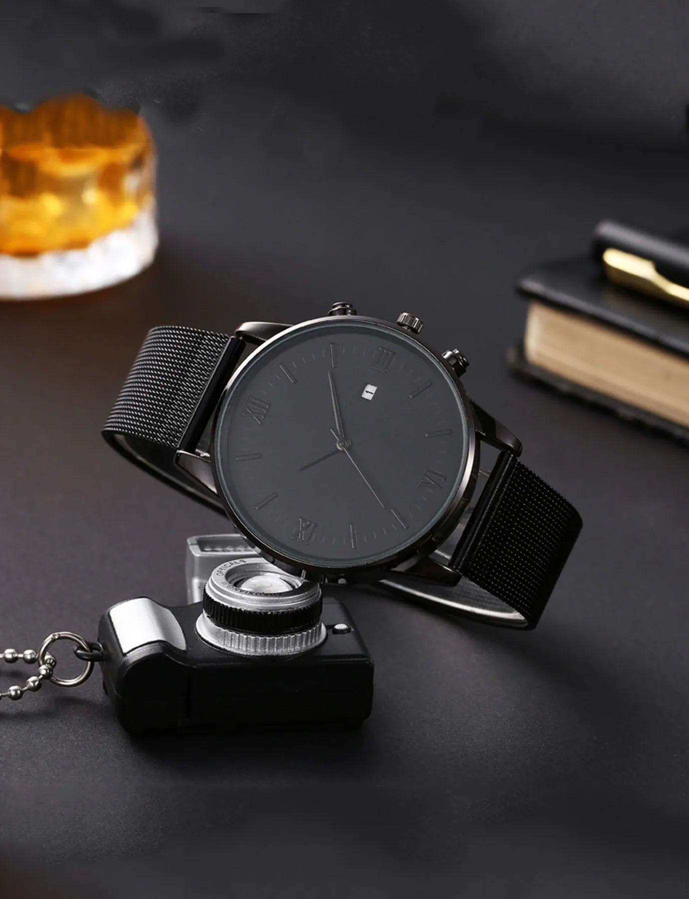 1 pcs of LOGO free graduated mesh quartz watch for men's casual quartz watch for students, with a large dial and simple design Qme