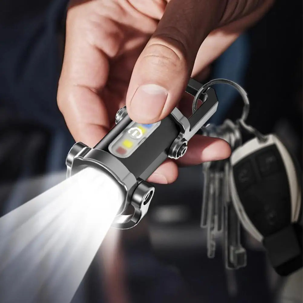 Mini Keychain Flashlight Rechargeable Pocket COB Working Light Outdoor Hook Emergency Warning Light for Camping Walking Hiking Qme