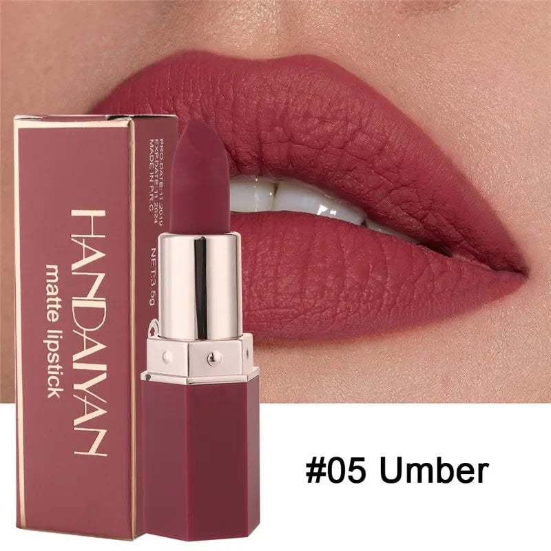 6 Colors Matte Waterproof Long Lasting Velvet Lipstick Sexy Red Nude Pigments Makeup Profissional Lip Make Up Lipstick Cosmetic Qme 05