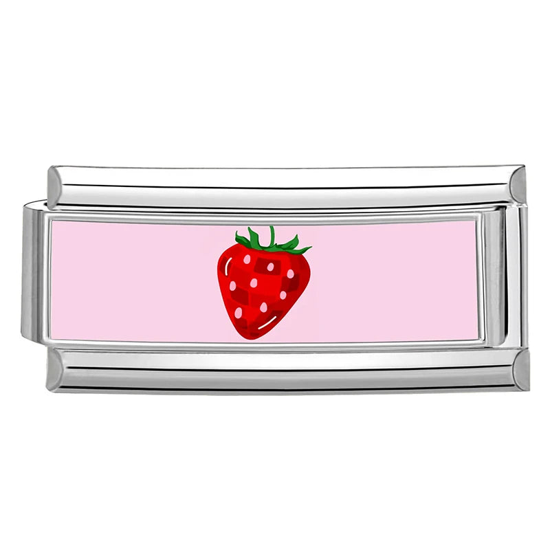 Fashion Pink Heart Cherry Strawberry Lily Flower Shell Italian Charm Links Fit 9mm Bracelet Stainless Steel Men Women DIY Making Qme Style 13