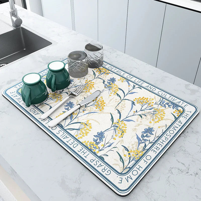 Super Antiskid Large Kitchen Absorbent Draining Mat Super Absorbent Draining Coffee Dish Drying Mat Quick Dry Bathroom Drain Pad Qme blue 20x30 cm