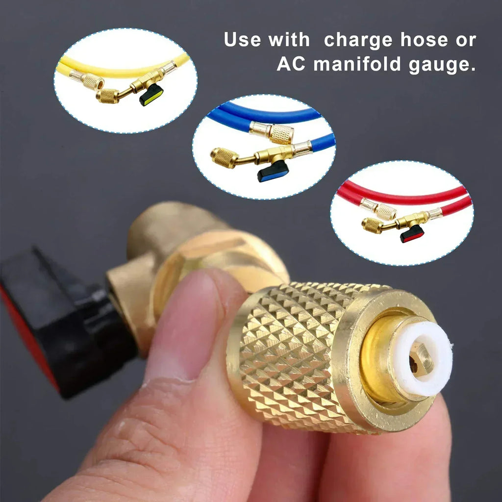 Refrigerant Angled Shut-Off Ball Valve Adapter 1/4" SAE R22 R12 R410a Air Conditioning Charging Hoses AC Refrigerant Tools Qme
