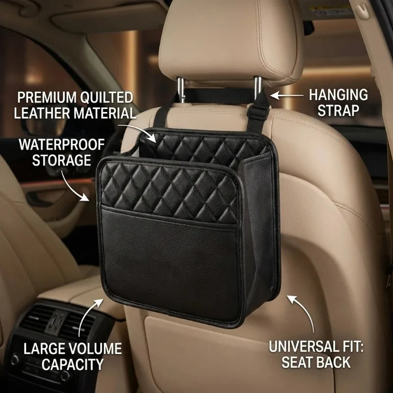 Multifunctional Leather Storage Bag Car Seat Garbage Suitable Most Qme