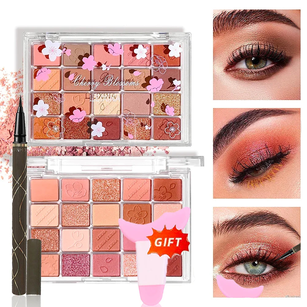 20-Color Eyeshadow Palette Shimmer Matte Highly Pigmented Blendable Qme eyeliner set
