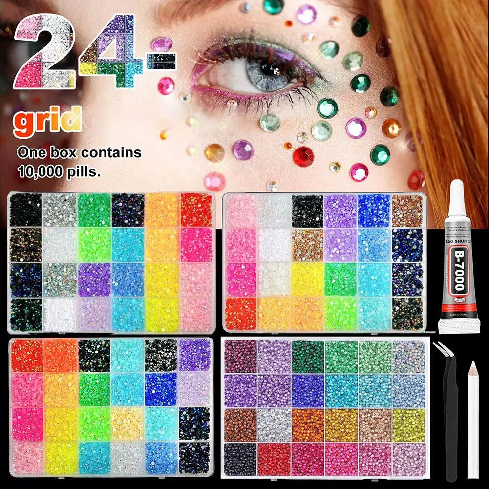 24 28 Girds Nail Charms Rhinestones Bedazzling 3D Nails Colorful Qme