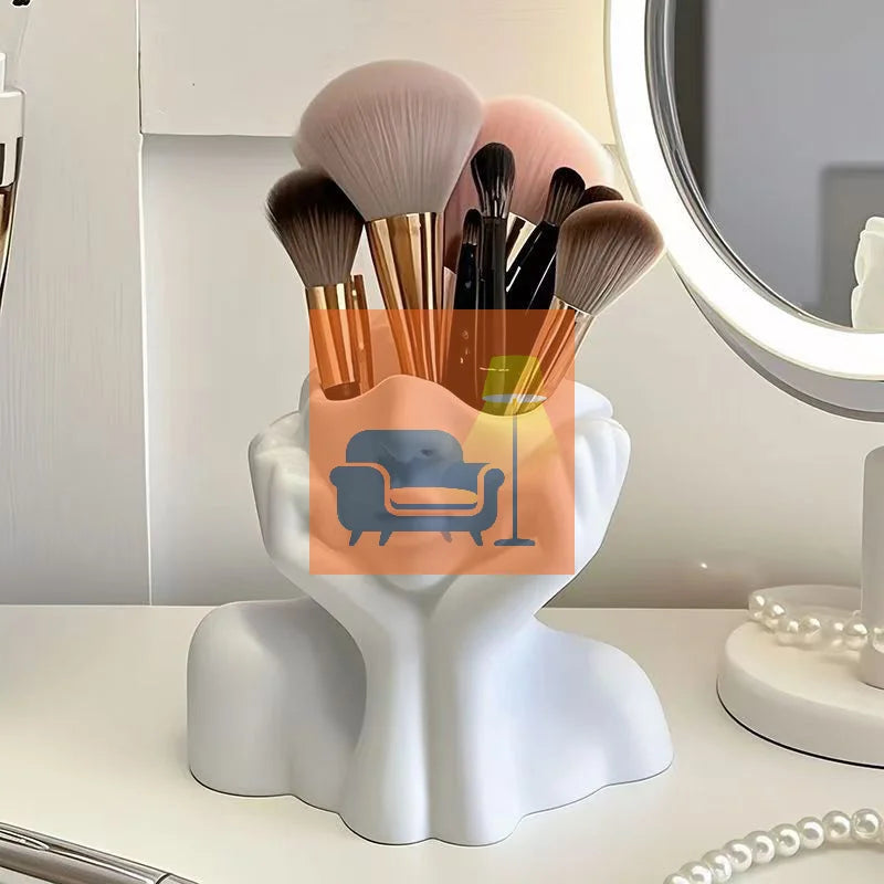 Creative Art Vase Makeup Brush And Pen Holder Multi-Functional Desk Organizer Statue Ornament Home Office Decor Qme