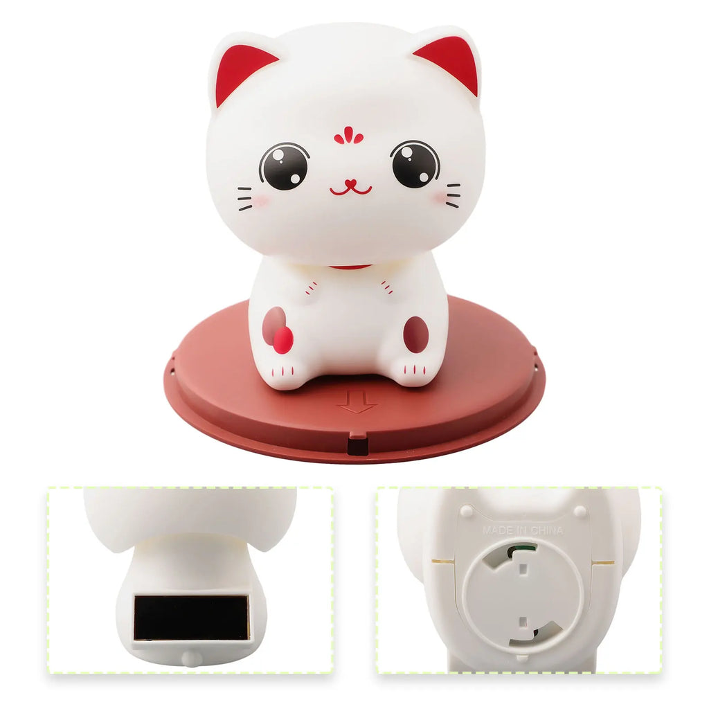 1pcs Solar Powered Automatic Nodding Cute Cat Outline Design And Smiling Eyes Cat For Home Office Car Decordesktop Ornament Qme