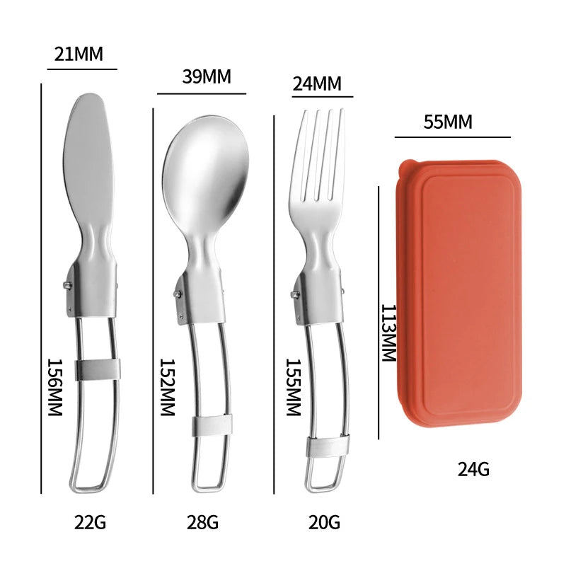 304 Stainless Steel Folding Cutlery Set Knife Fork Spoon Portable For Outdoor Picnics Camping Back To School Student Cutlery Box Qme 3pcs Orange2