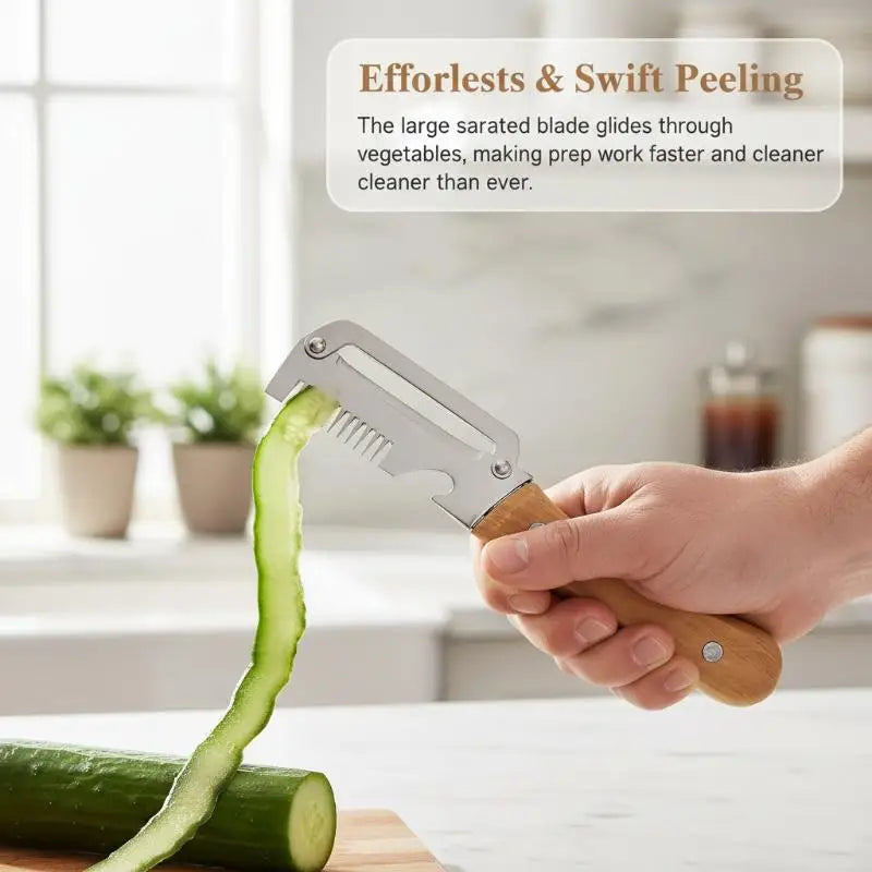 Wooden Handle Bottle Opener Multi-functional Vegetable Peeler Kitchen Qme Default Title