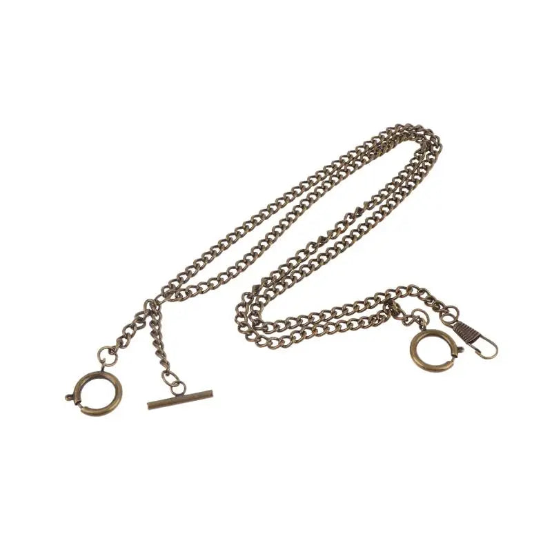 Double Chain Pocket Watch Chain Curb Link Chain Clip Pocket Chain For Men And Women For Christmas And Father's Day Gift Qme Bronze