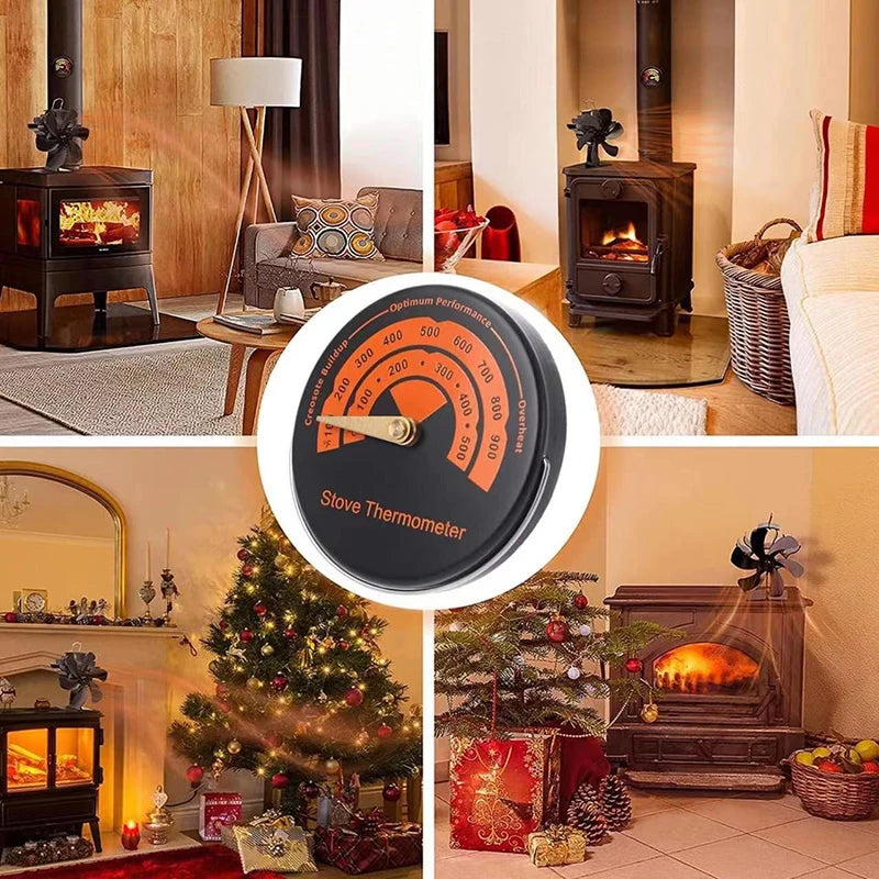 Magnetic Fireplace Fan Stove Thermometer Log Wood Burner Barbecue Qme