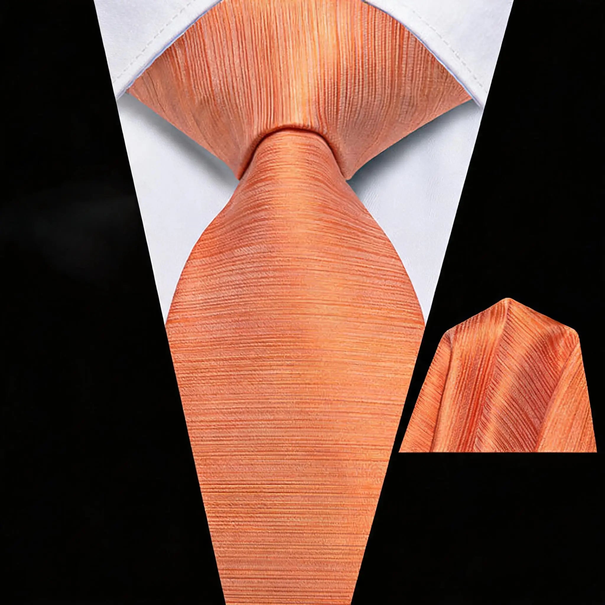Men Solid Striped Necktie Matching Pocket Square Kit Pink/Green/Yellow/Orange Elegant Accessory for Daily Formal Party Qme HT-LDSN0224