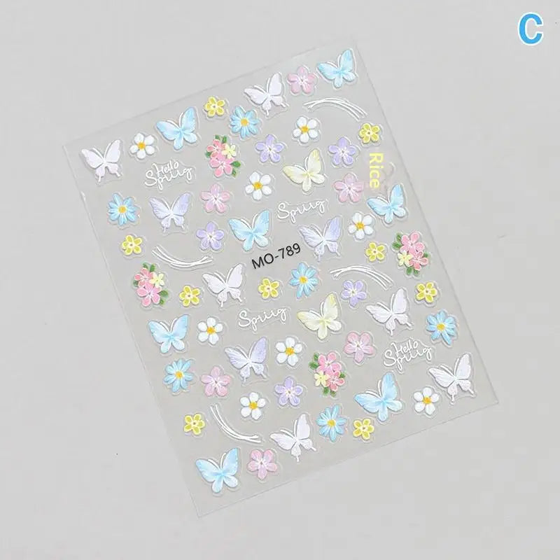 Dopamine Spring Flowers Butterfly Small Tulip Relief 3D Nail Stickers Qme C