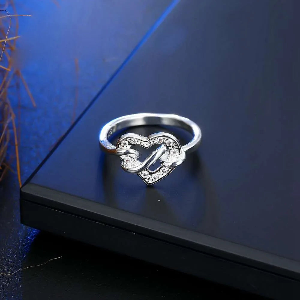 Nice Band Rings For Girlfriend One Love Heart With Spiral 925 Sterling Silver Color Rings Setting White Crystals Women Party Qme