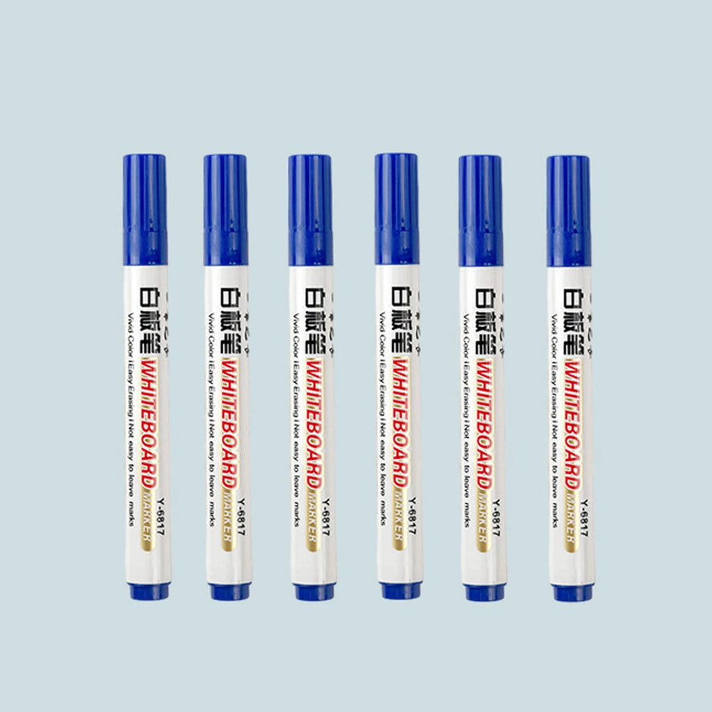 6Pcs/Set Dry Erase Whiteboard Marker Pen Blackboard Pens Thin Nib Black Blue Red Color Erasable Marker Pens Qme 6 blue