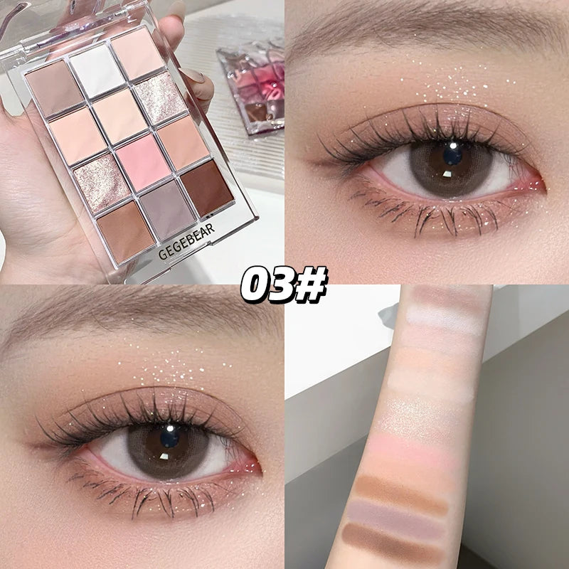 12-color Eyeshadow Palette Gege Bear Matte Pearlescent Earth Sequin Qme GX2081-03