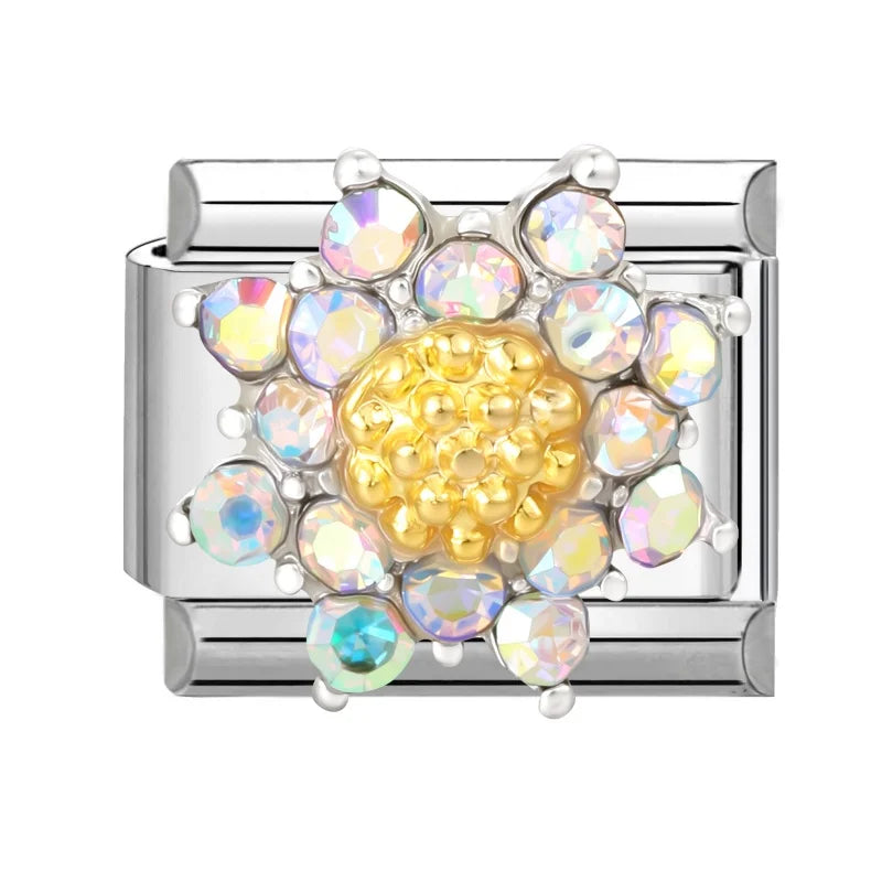 Wholesale Beautiful Flowers Shiny Zircon Bowknot Italian Charm Links Stainless Steel Fit 9mm Bracelet Jewelry Diy Making Gifts Qme Style 8