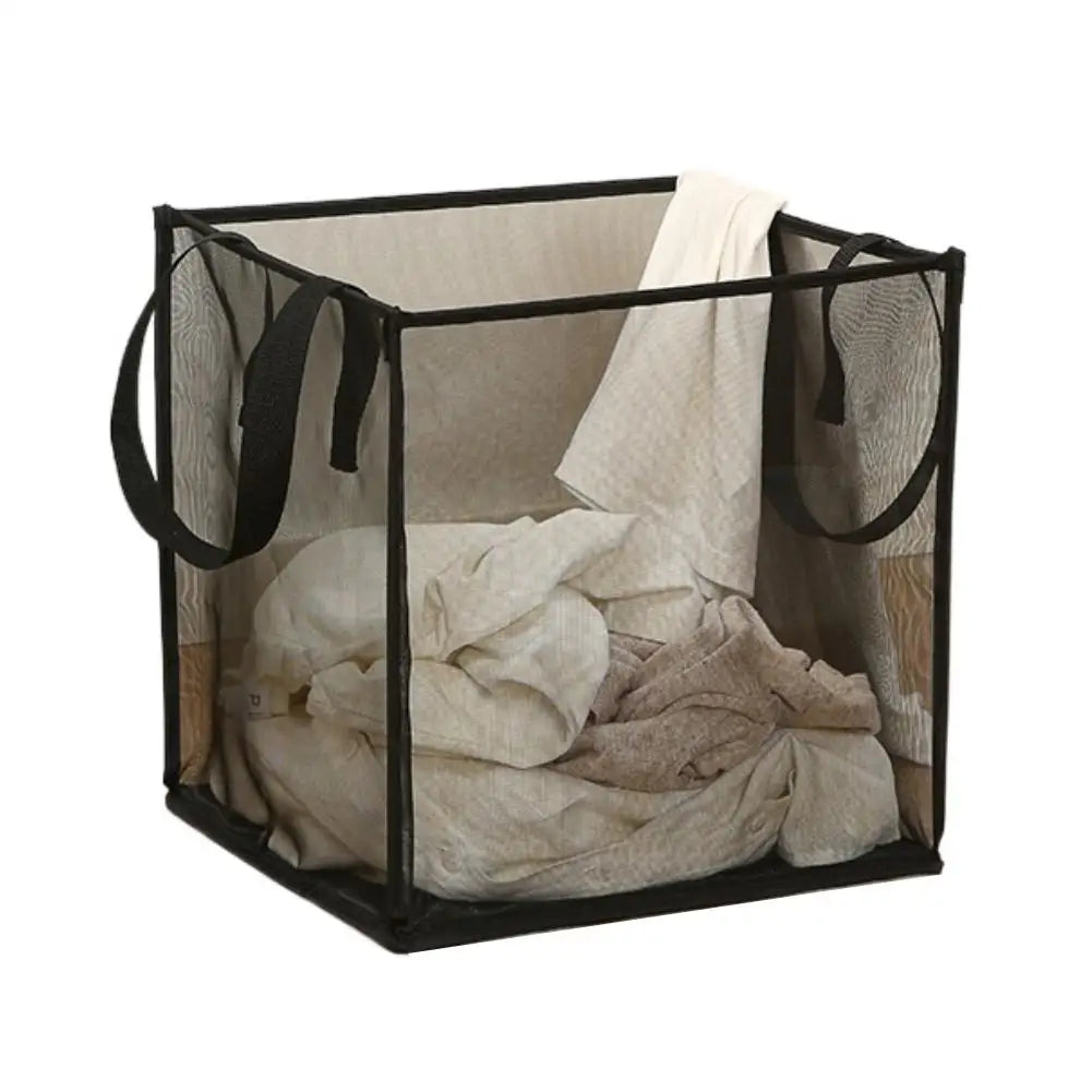 Square Dirty Clothes Basket Foldable Durable Breathable Large Capacity Mesh Storage Bag Simple Bathroom Laundry Basket Qme A
