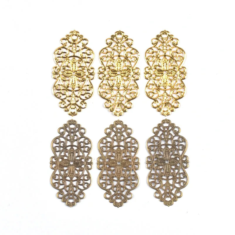10Pcs Mixed Flower Filigree Wraps Connectors For Making Jewelry Findings Metal Crafts DIY Scrapbooking Home Decor 57x27mm yk0906 Qme