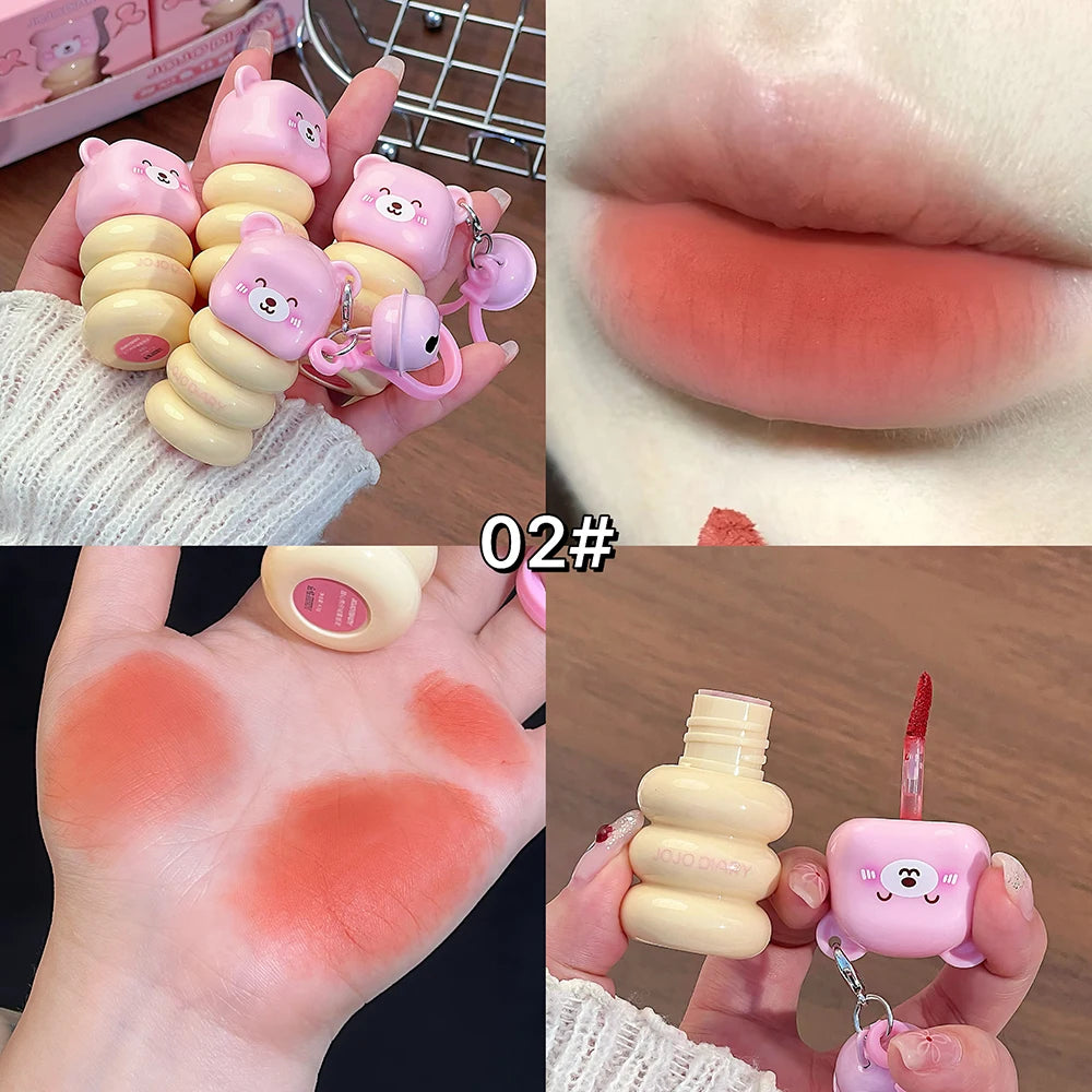 JOJO DAILY Pink Bear Pendant Velvet Matte Lip Cream Black Rabbit Qme JJ319-02