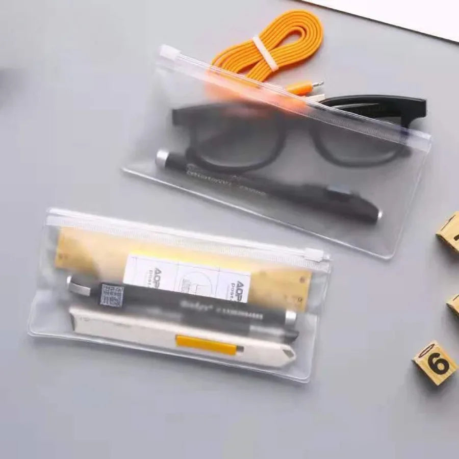 Stationery Packaging Zipper Bags Wholesale Home School Pencil Rubber Eyeglasses Ruler Storage Thicken Resealable PVC Zipper Bag Qme