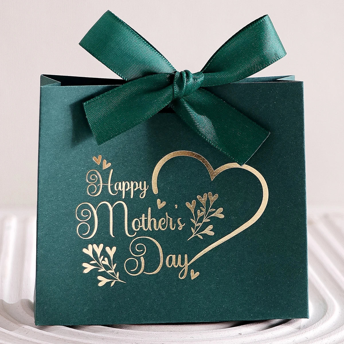 5Pcs Mother's Day Gift Boxes - Small and Elegant Candy Boxes for Mother - Pink and White Design with Gold Paper Printing - Ribbo Qme 5pcs-green-green