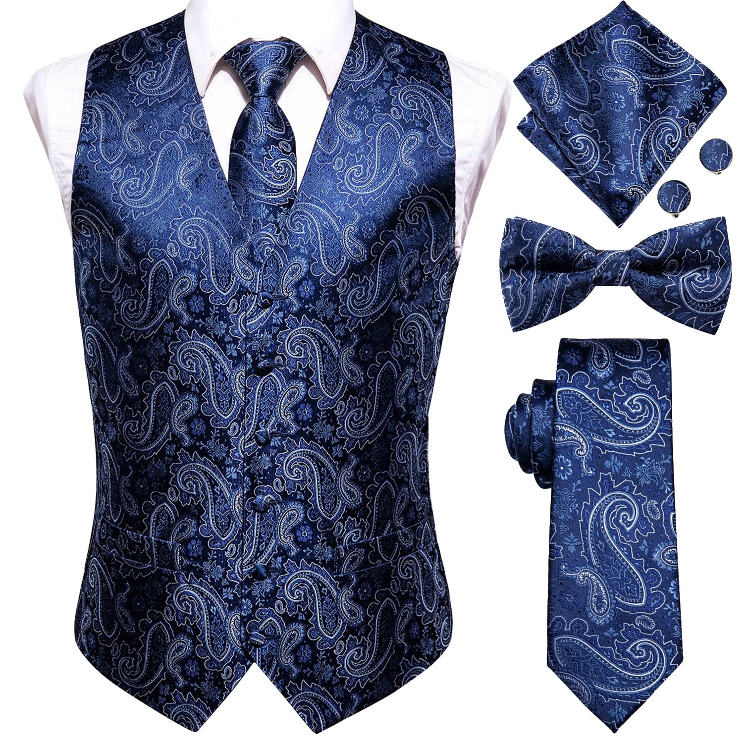 Luxury Gold Mens Suit Vest Red Blue Green Yellow Waistcoat Tie Bowtie Qme 0020-2544 M