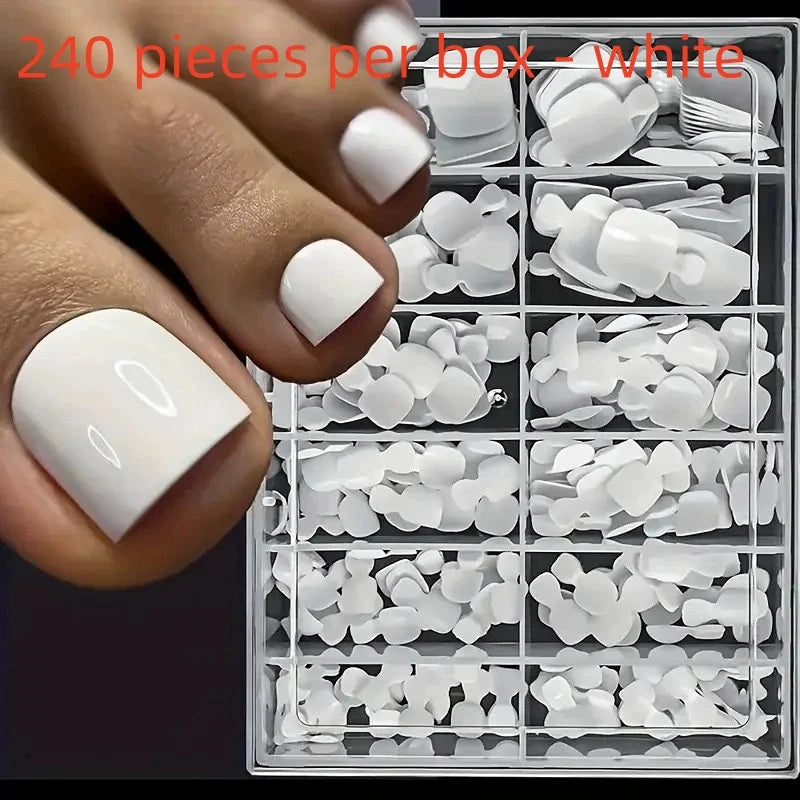 French White Short Toenail Tips Natural Seamless Press On Fake Toe Nails Full Cover Short Square False Toenails for Pedicure Qme 240pcs white