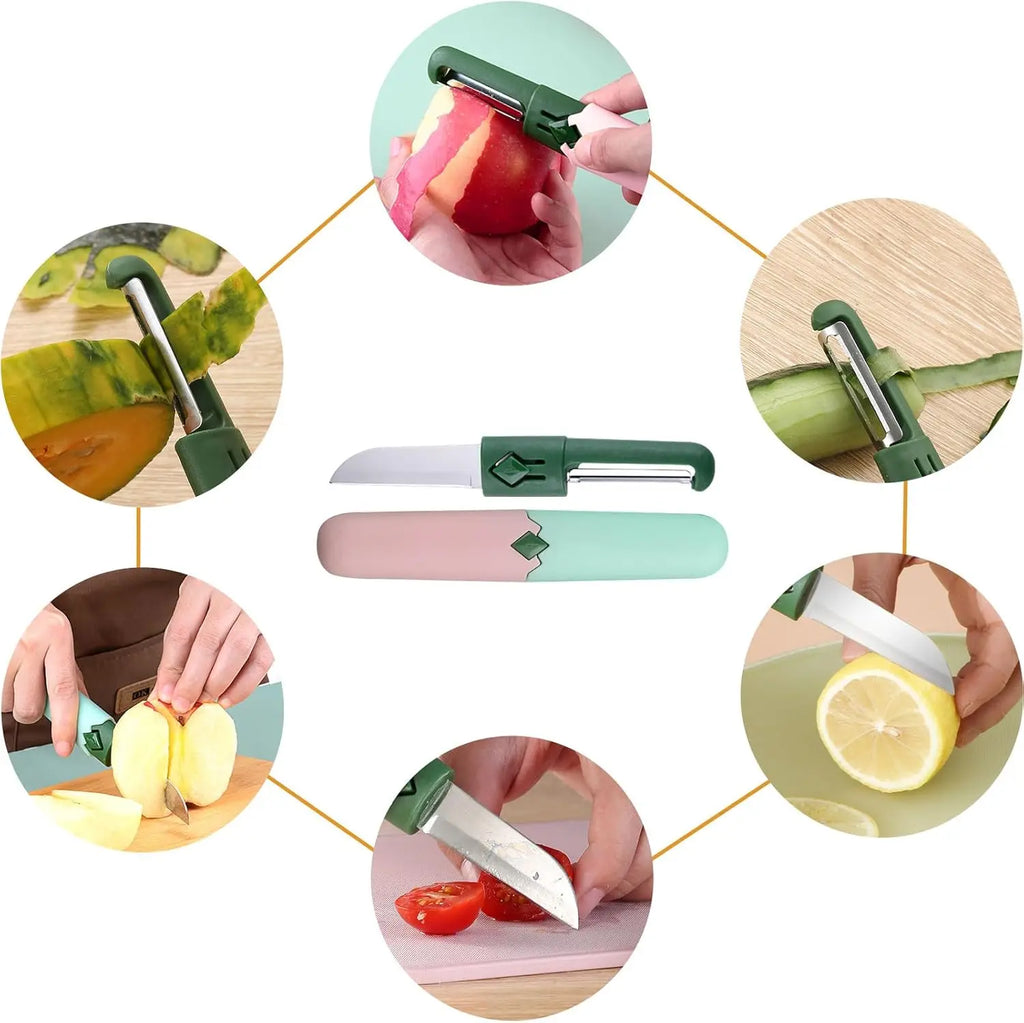 2-in-1 Multifunctional Peeler, Creative Fruit and Vegetable Dual-Use Peeler, Outdoor Portable Safety Cover Peeling Fruit Peeler Qme