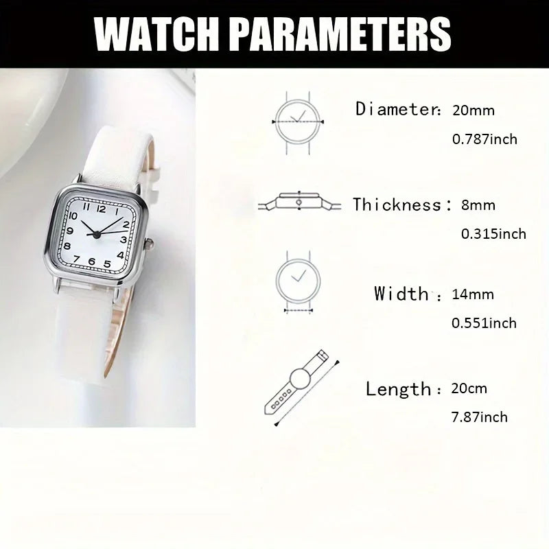 Casual Square Pointer Quartz Watch Analog PU Leather Wristwatch For Women Girls Students Qme