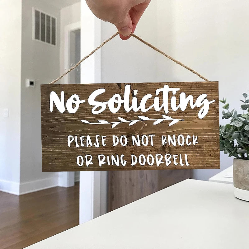 Rustic No Soliciting Wall Hanging Decor Wood Art Plaques Sign Door Sign for Home Living Room Shop Decor Qme M