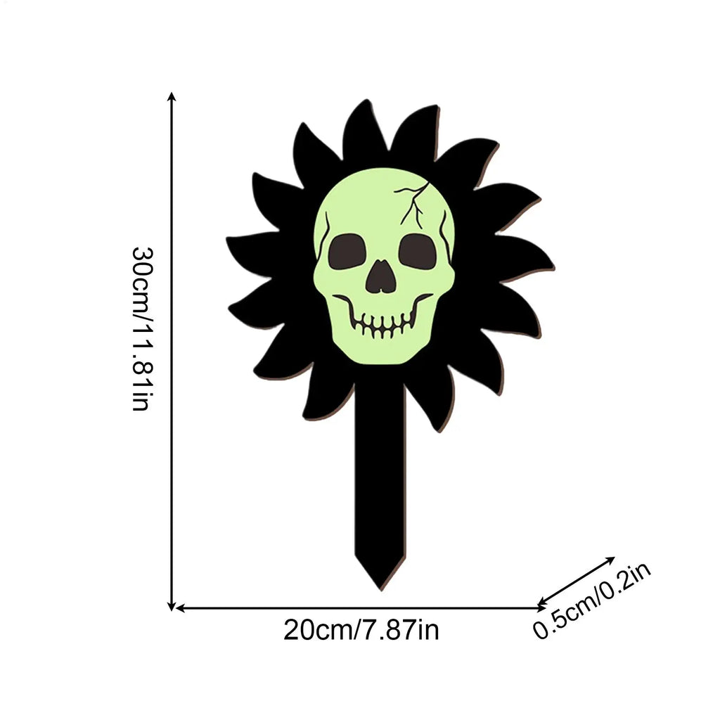Halloween Garden Stakes Luminous Skull Yard Signs Wooden Decorations Qme