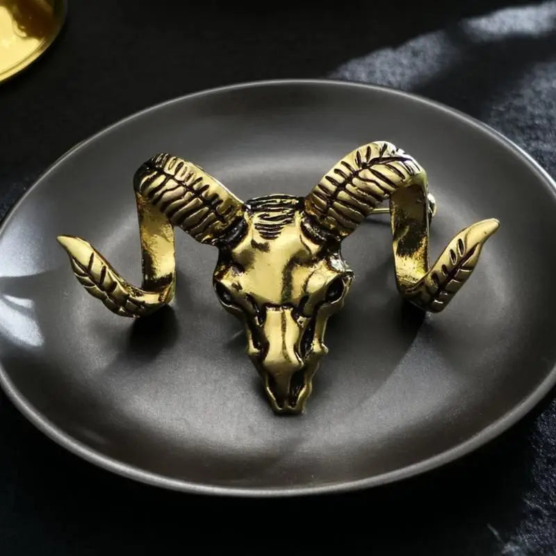 Vintage Ram Skull Brooch Polished Metal Finish Unique Gothic Design For Jacket Bag Decoration Daily Wear Qme A1
