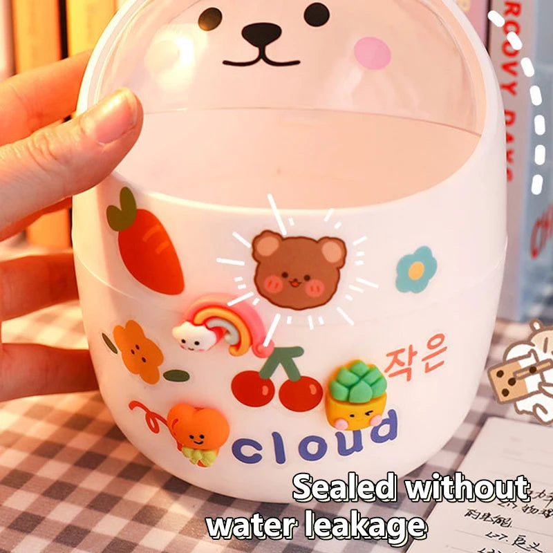 Lid Trash Can Small Pen Holder Give Sticker Mini Kawaii Bedroom Desk Qme