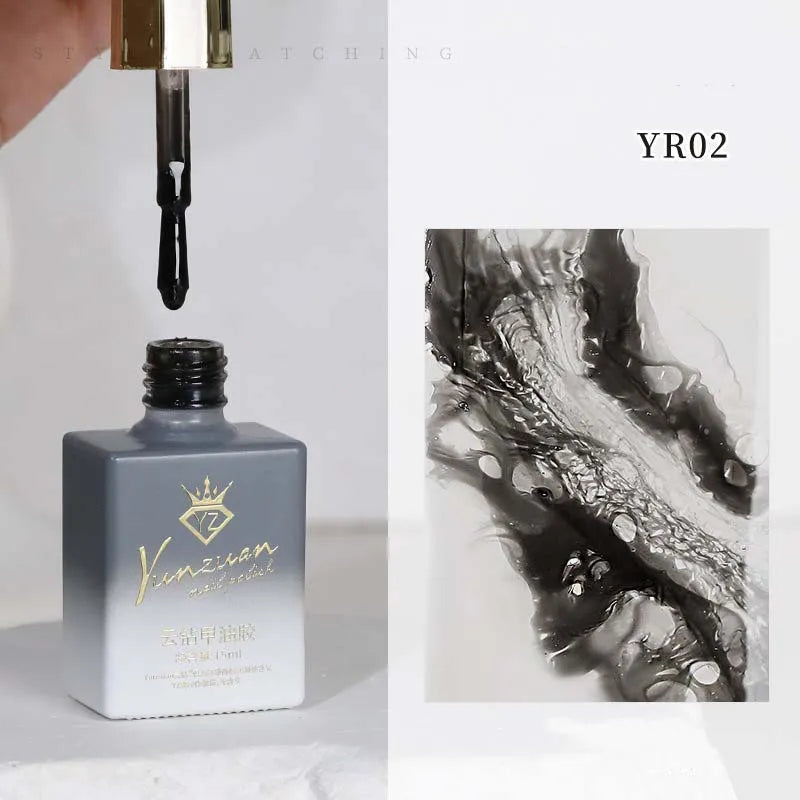Sea Wave Blooming Liquid Gel Nail Polish Rapid Smudging Bubble Hole Gel Special Halo Dye Nail DIY Varnish Manicure Nail Salon Qme 02 Black Waves