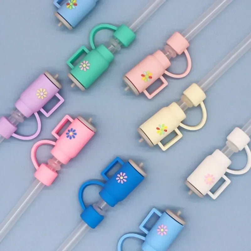 5Pcs Ins Style Cute Silicone Straw Lids Large Diameter Straw Cap Color Silicone Leakproof Plug Cold Drink Accessories Dust Cup Qme