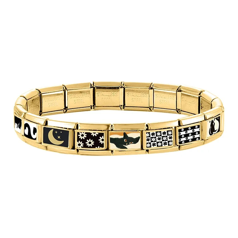 Cute Big Eyes Cat Black Series Charm Bracelet Fit 9mm Bracelet Stainless Steel Charm Italian Links Module Bracelet Accessories Qme