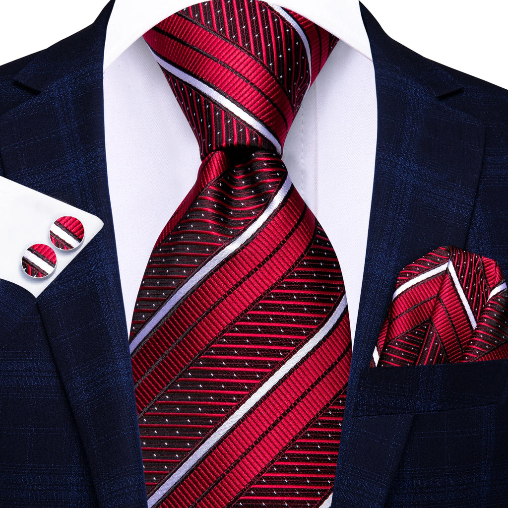 Hi-tie Red Black Blue Striped Designer Men Elegant Necktie Hanky Qme