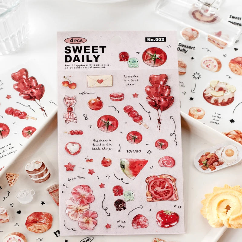 Exquisite Afternoon Tea Dessert Flat Stickers, Notebook Decoration Stickers for Junk Journals, Photo Frames & Albums Qme