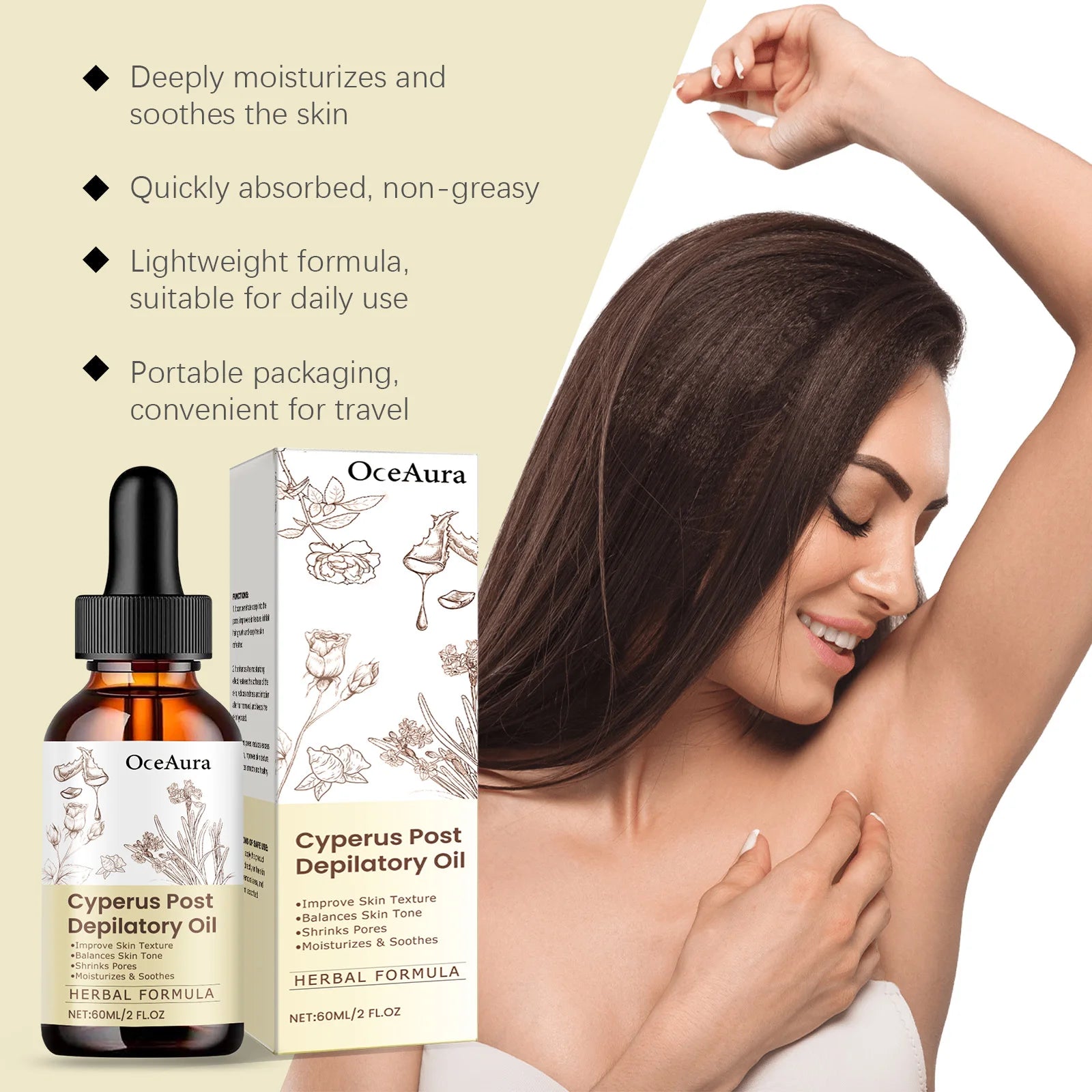 OceAura Cyperus Post Depilatory Oil Hair Growth Inhibitor Pore Minimizer Even Skin Tone Hydrating Cyprus Oil Hair Removal Care Qme