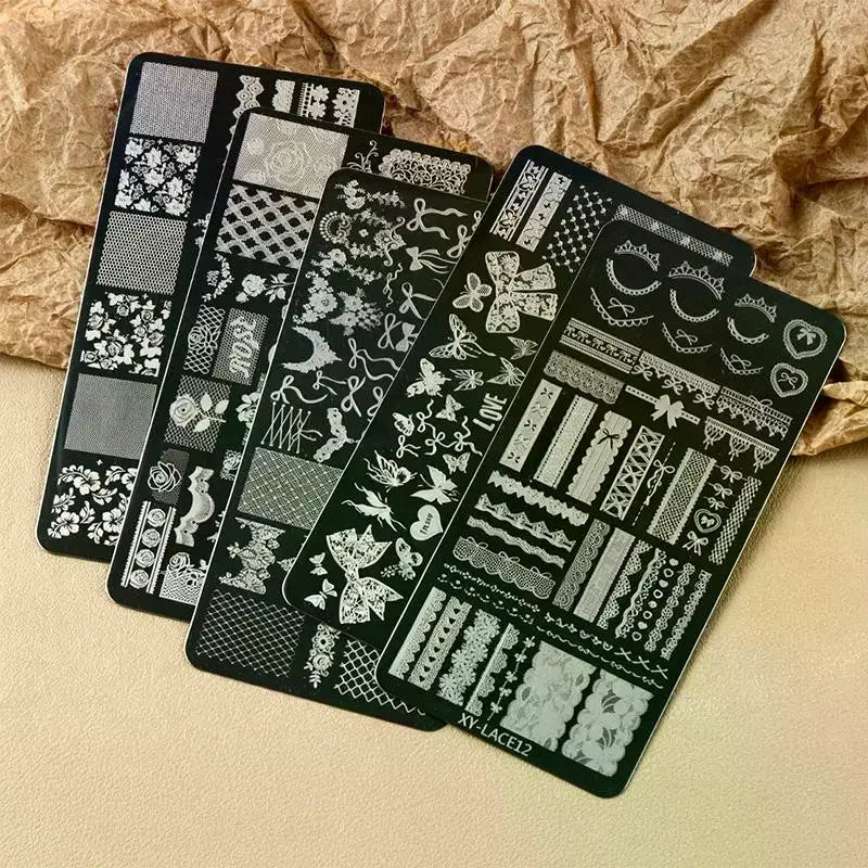 Nail Stamping Plates Rustproof Stainless Steel Lace Floral Patterns Qme