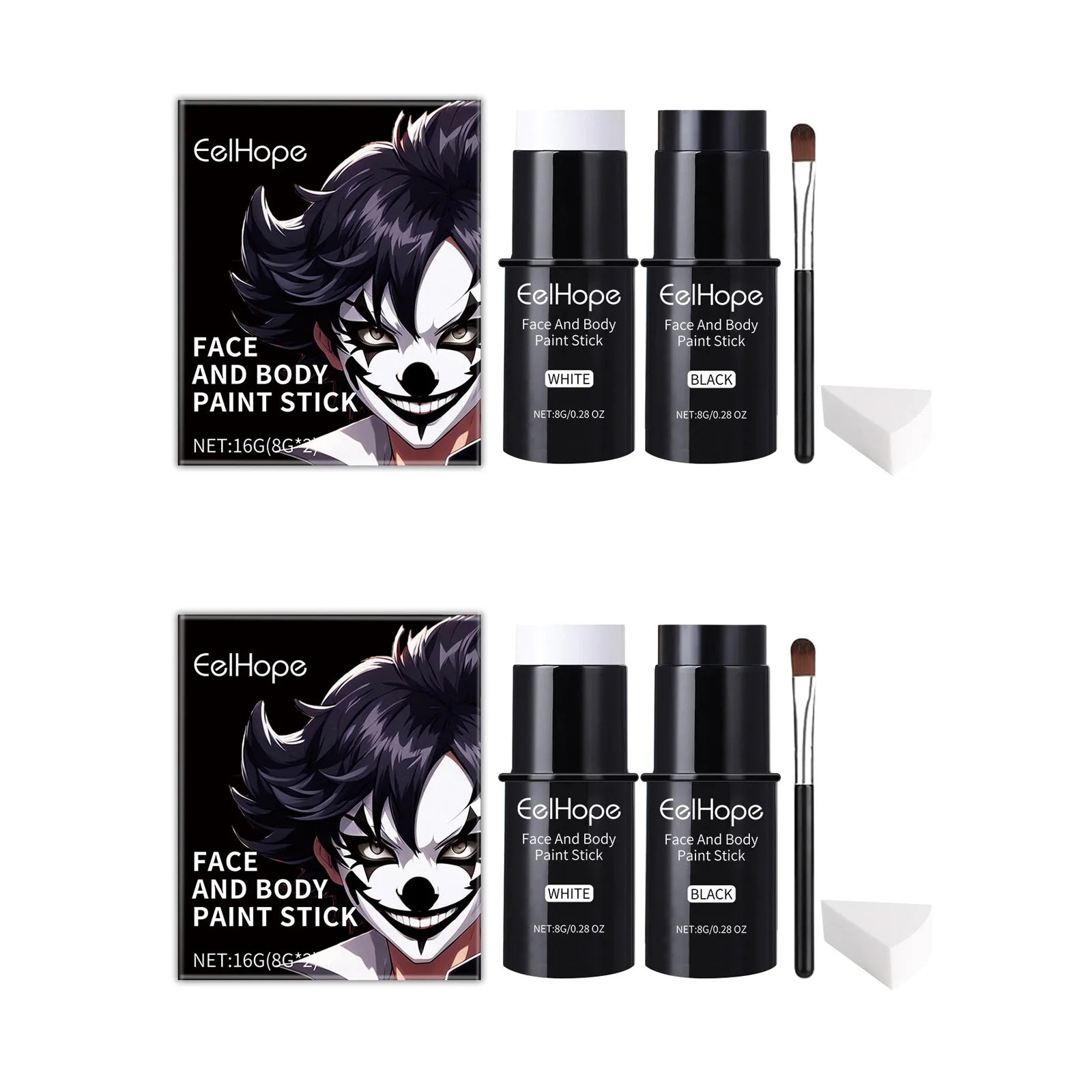Halloween Black White Face Body Paint Kit Full Coverage Lighweight Foundation Clown Joker Makeup Festive Makeup Accessories Set Qme 2sets boxes