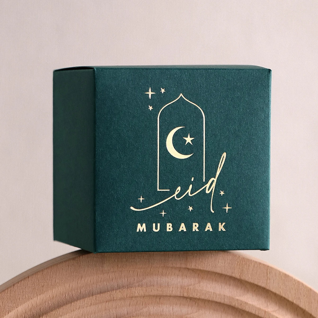 10Elegant Mini Gift Boxes in Classic White, Black and Green Colours with a Gold Crescent and Star Design, Perfect for Candies, C Qme