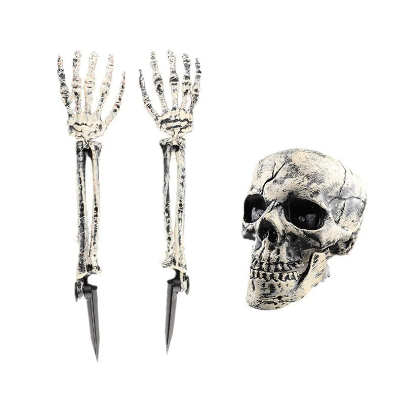 Luminous Skull Skeleton Halloween Prop Realistic Ghost Hand Scare Festival Decor Haunted House Garden Party Halloween Decoration Qme 3pcs Set