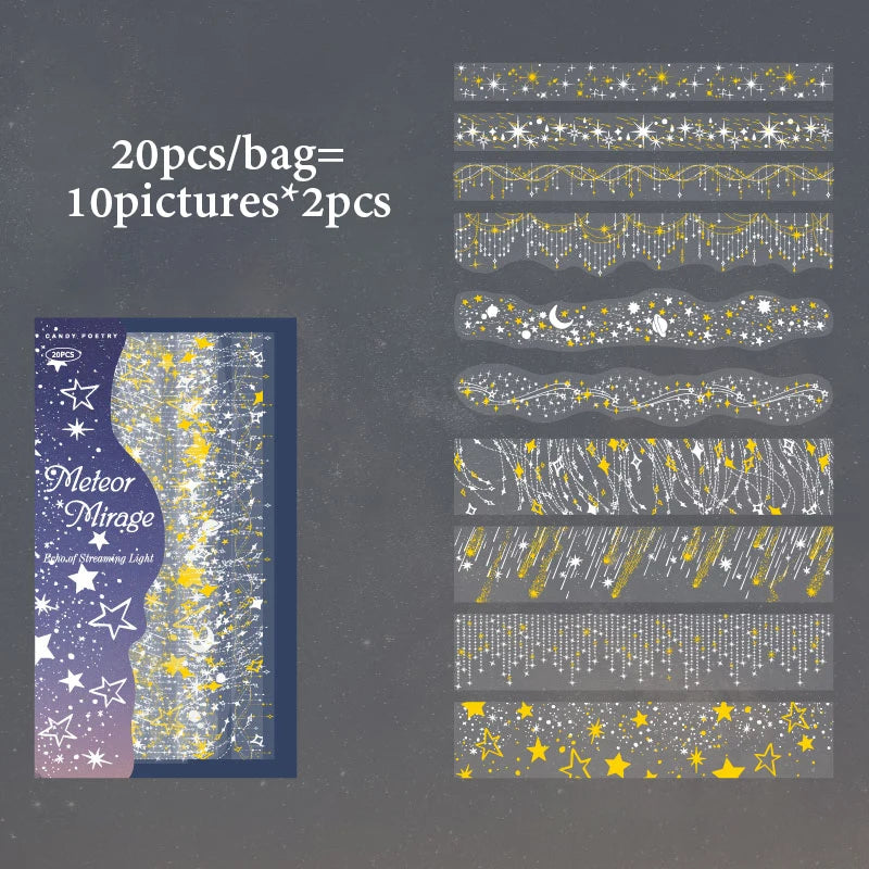 Dreamy Starry Galaxy Long Sticker Pack, Healing High-Value Creative Material, Perfect for Collage & Gift Wrapping Qme A