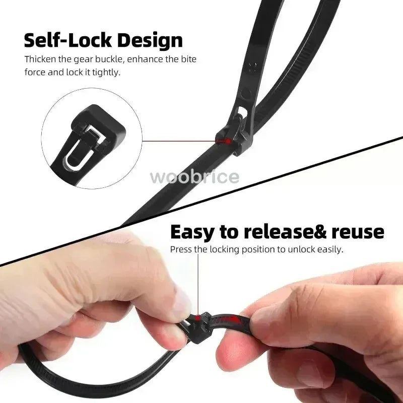 1000/100PCS Nylon Cable Ties Self-locking Cord Ties Straps Adjustable Cables Fastening plastic clamp Heat Resistant Wire Zip Tie Qme